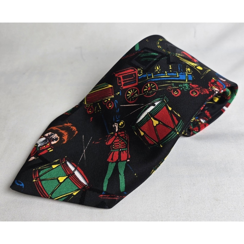 Christmas Tie Francois Hand Made Trains Drums Soldier Nutcracker